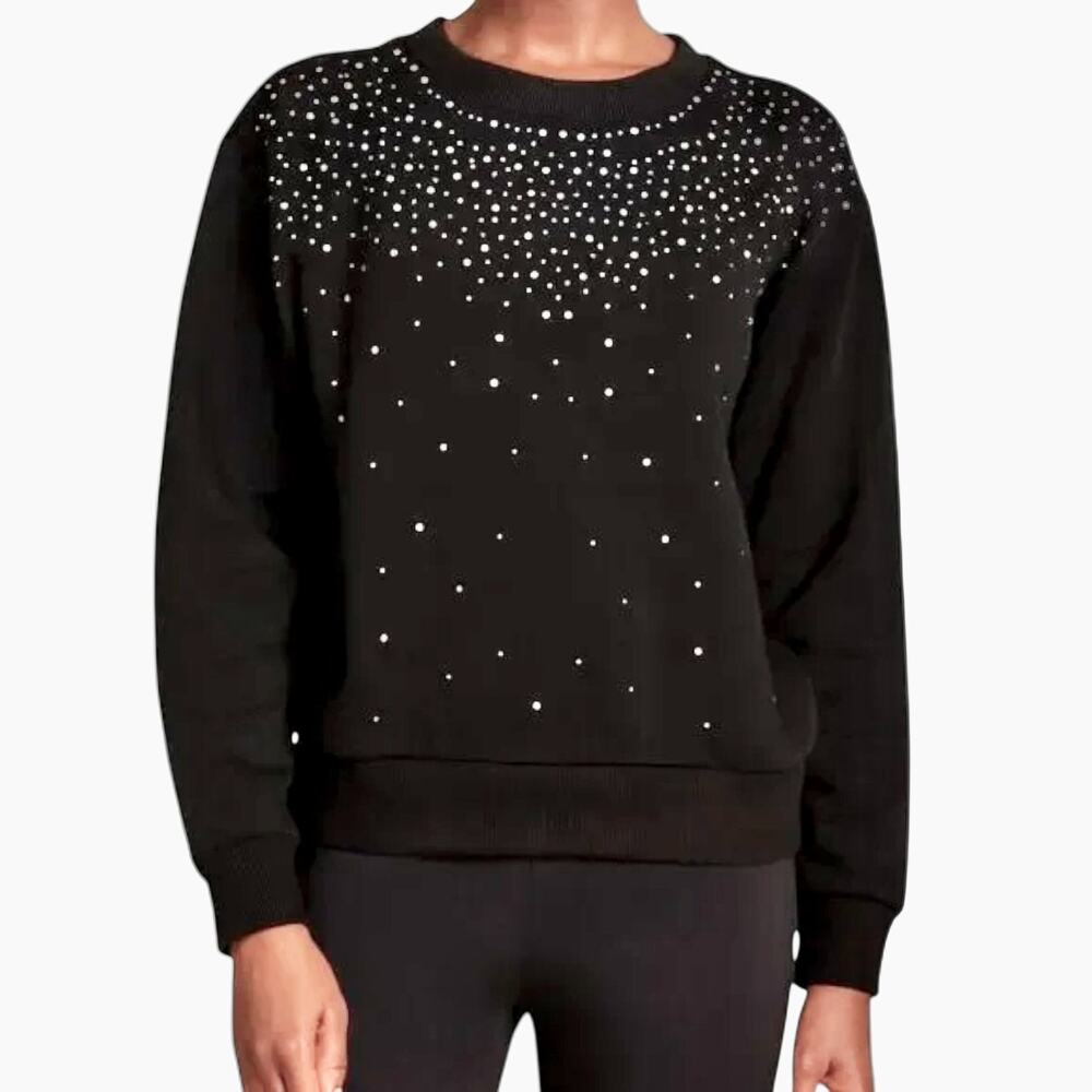 Cupcakes And Cashmere Black Rhinestone Sweatshirt Size L Embellished Sparkle NWT